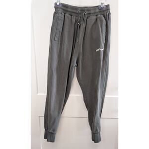 Womens Young LA Joggers Size Large Gray Green Elastic Ankle High Rise Cotton